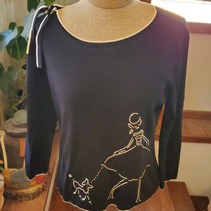 Vintage "lady walking poodle" knit top